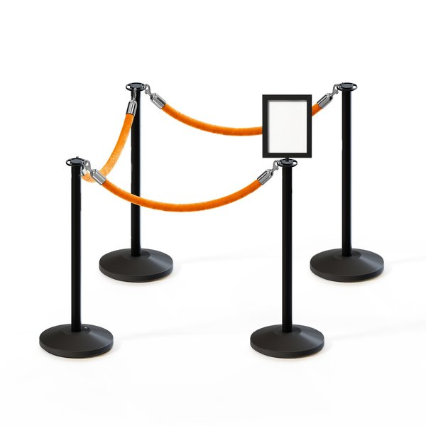 Montour Line Stanchion Post and Rope Kit Black, 4FlatTop 3Gold Rope 8.5x11V Sign C-Kit-3-BK-FL-1-Tapped-1-8511-V-3-PVR-GD-PS